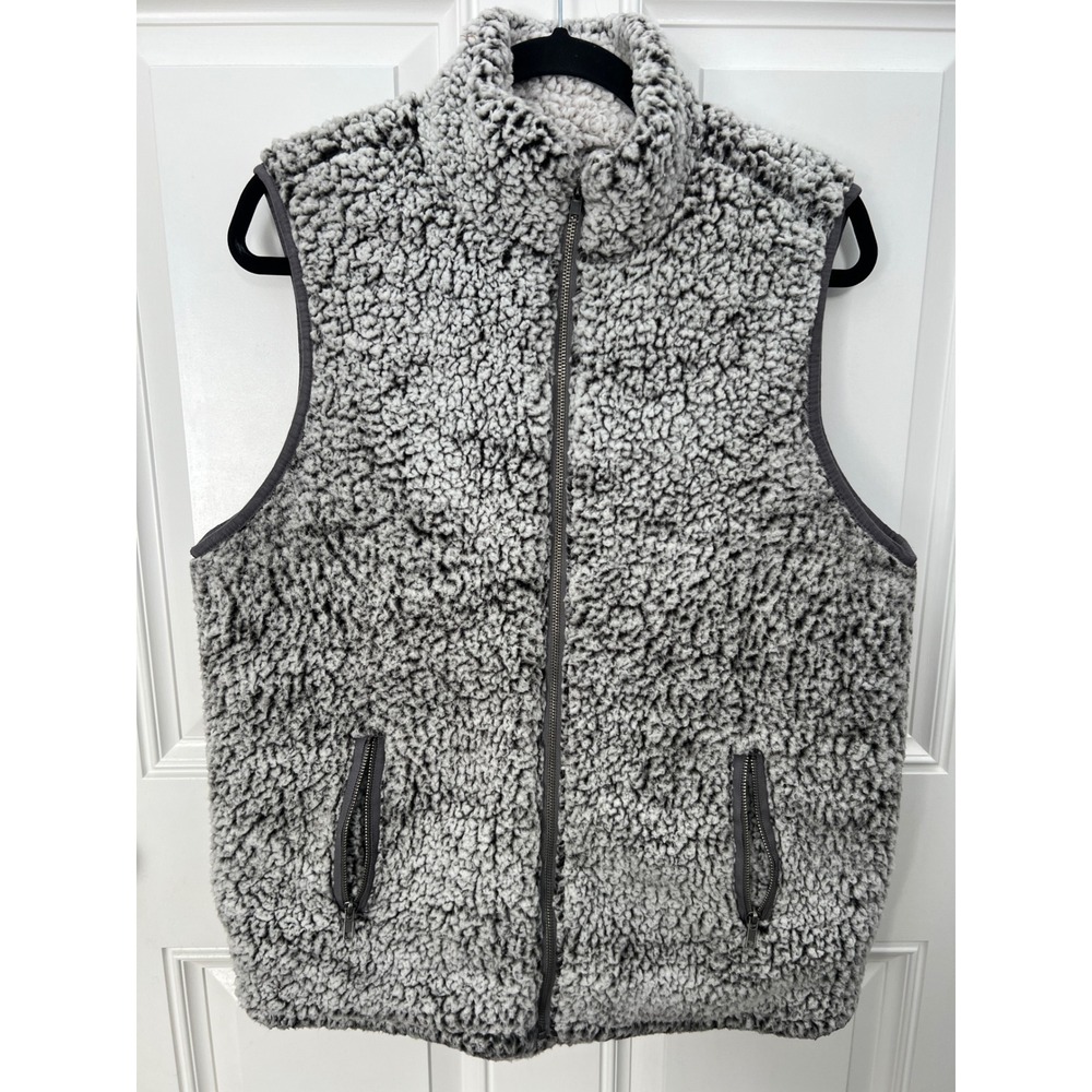 Thread & Supply Charcoal Sherpa Fleece Vest Full Zip Pockets TSJKX835 Large